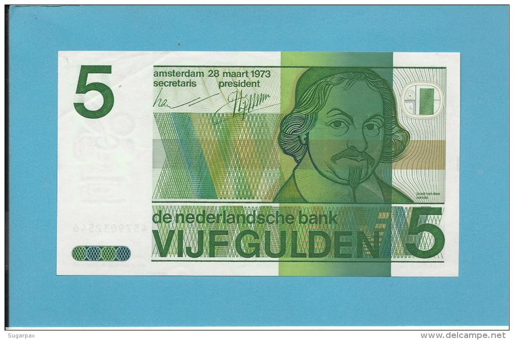 NETHERLANDS -  5 GULDEN - 28.03.1973 - Pick 95 - VONDEL - 2 Scans - 5 Florín Holandés (gulden)