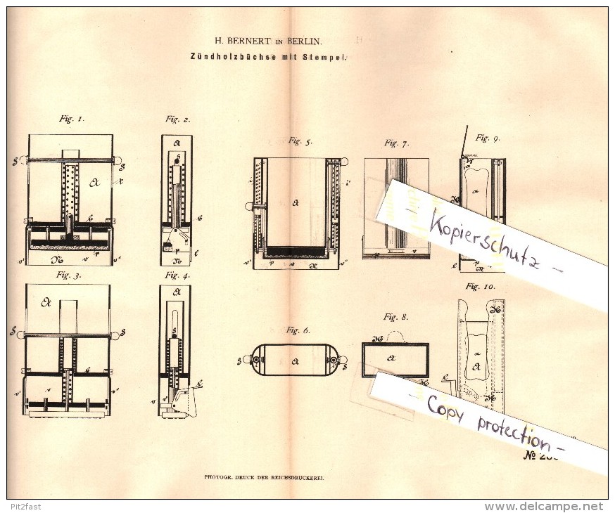 Original Patent - H. Bernert In Berlin , 1882 , Streichholzschachtel Mit Stempel , Streichhölzer !!! - Zündholzschachteln