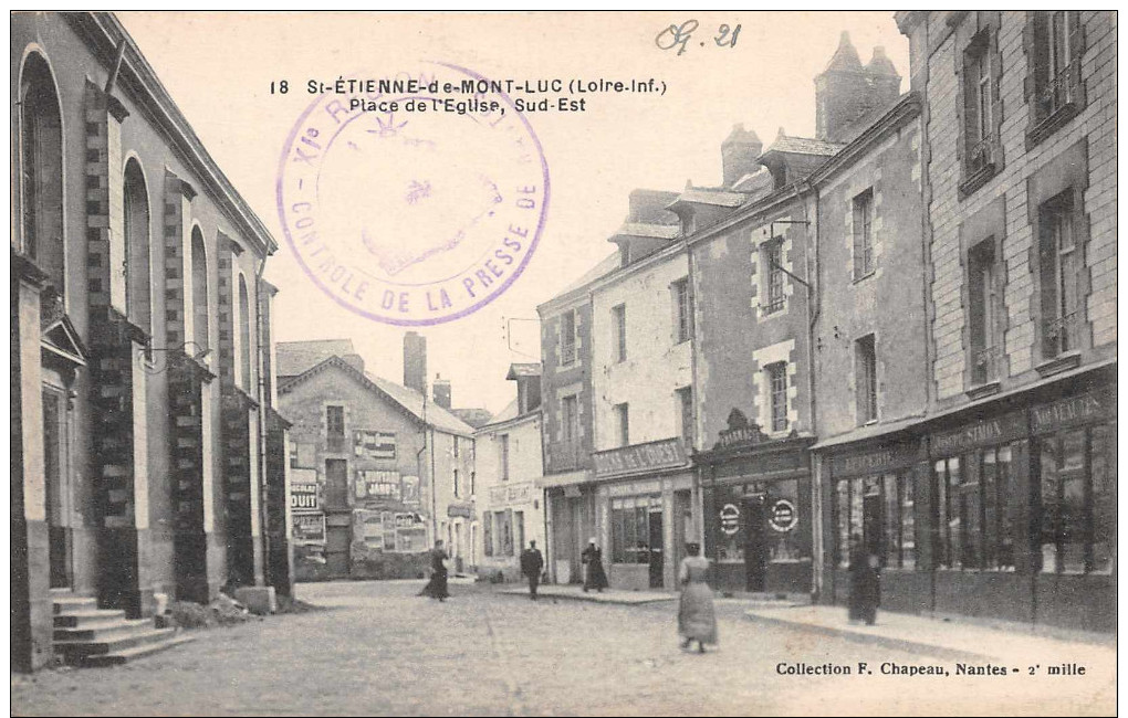 SAINT ETIENNE De MONTLUC -  Place De L'église (sud Est ) + Cachet Controle De La Presse De Nantes - Saint Etienne De Montluc