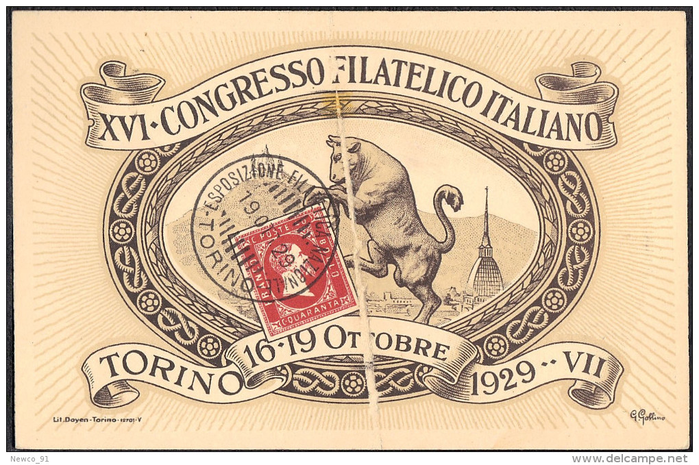 XVI CONGRESSO FILATELICO ITALIANO - TORINO - 16/19 OTTOBRE 1929 - VIAGGIATA - Bolsas Y Salón Para Coleccionistas