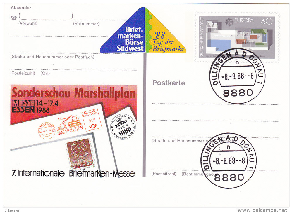 BRD PSo 16 Mit Stempel: 8880 Dillingen Donau 8.8.88, Schnapszahl, Vinette SÜDWEST ´88 Tag Der Briefmarke - Maschinenstempel (EMA)