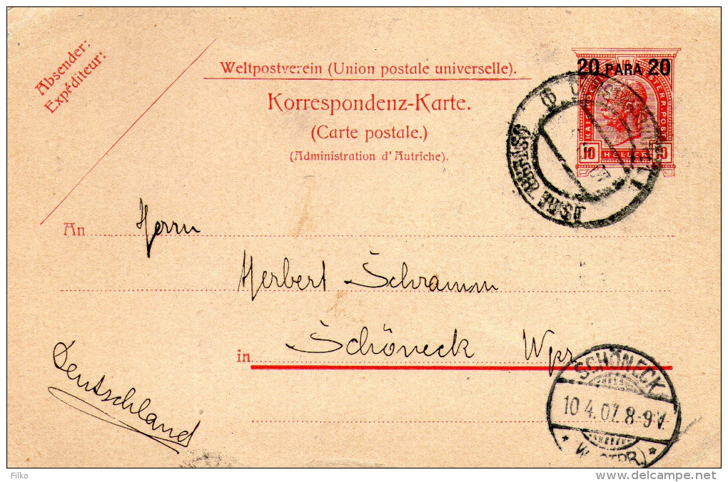 Austrian Levant,stationery Sent From Constantinopel I:06.04.1907 To Germany,Schoneck:10.4.1907,see Scan - Levant Autrichien