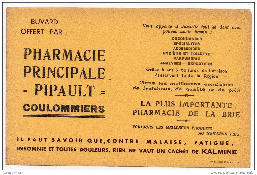 Buvard - Pharmacie Pipault - Coulommiers - La Plus Importante Pharmacie De La Brie - Andere & Zonder Classificatie