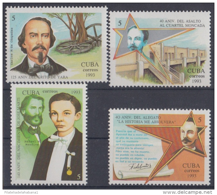 1993.24- * CUBA 1993. MNH. ANIVERSARIOS HISTORICOS. JOSE MARTI. CARLOS MANUEL DE CESPEDES. - Unused Stamps