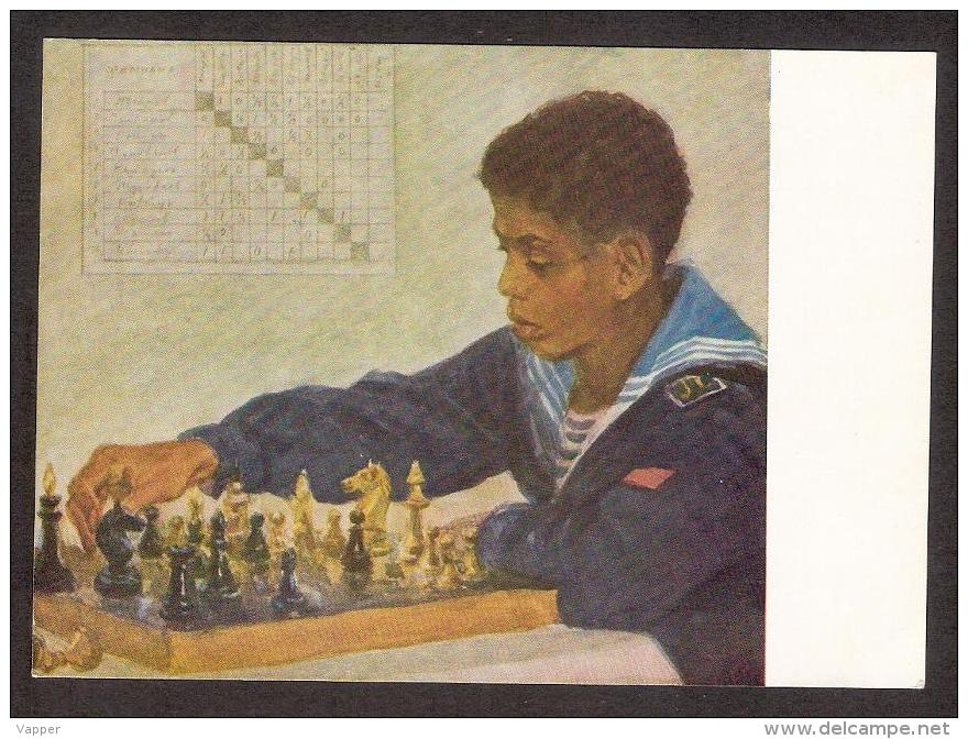 Chess Schach Echecs Ajedrez 1956 USSR MNH Postcard " Chess Problem " Painter Zhukov - Chess