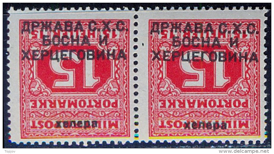 YUGOSLAVIA - JUGOSLAVIA - BOSNIA  S.H.S  - PORTO  ERRORS - INVERTED Ovpt. PAIR - **MNH - 1918 - Timbres-taxe