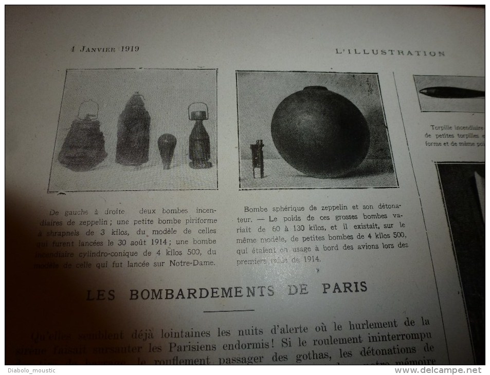 1919  US Army;Haut Koenigsbourg;Types De Bombes  Sur PARIS,plan;Chasseurs Alpins;ISTANBUL;Sofia;Olympe;Dunkerque;Berlin - L'Illustration