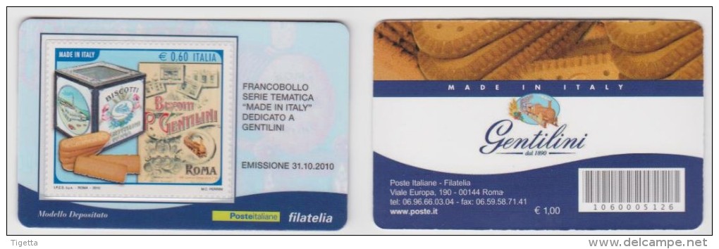 2010 - ITALIA -  TESSERA  FILATELICA   "MADE IN ITALY GENTILINI" - Cartes Philatéliques