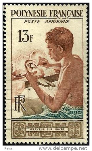 POLYNESIE FRANCAISE MAN GANVEUR SUR NACRE 13 FRANCS STAMP ISSUED 1960's(?) SG13 USED READ DESCRIPTION !! - Gebraucht