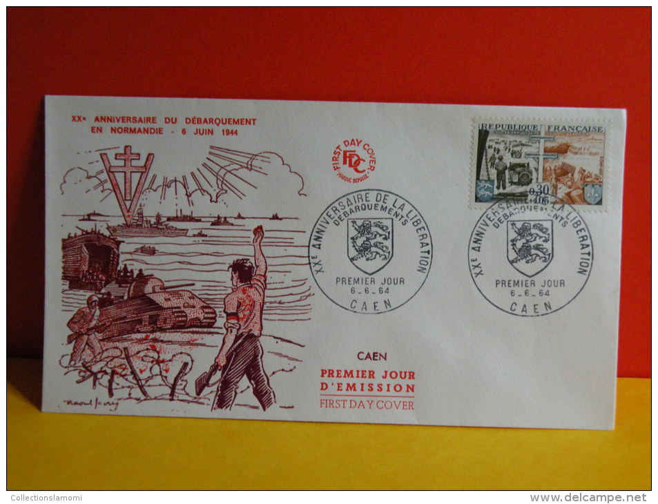 FDC- Anniversaire Du Débarquement Normandie 6 Juin 1944 - Caen - 6.6.1964 - 1er Jour, Cote 3,75 € - 1960-1969