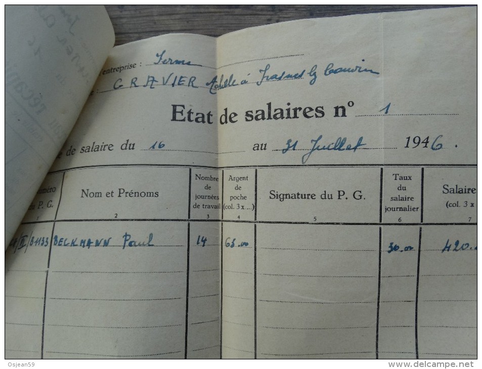 Bordereau Récapitulatif Des Salaires Des P.G Du 16/07 Au 31/07 1946 - Dokumente