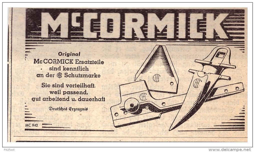 Original Werbung - 1939 -  Mc Cormick - Ersatzteile , Schlepper , Traktor , Landwirtschaft !! - Tractors