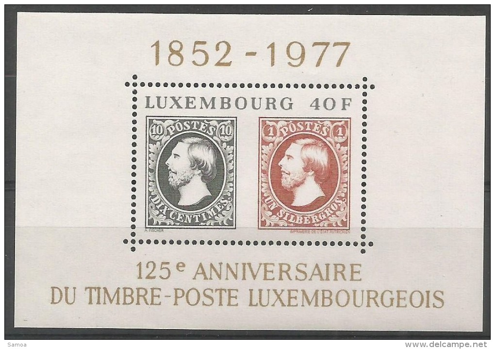 Luxembourg 1977 BF 10 ** Guillaume III - Anniversaire Timbre Luxembourgeois - Timbres Sur Timbre - Blocs & Feuillets