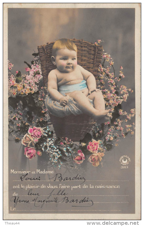 ¤¤  -  Faire-Part De Naissance De Yvonne , Marguerite BARDIN   -  Carte Fantaisie   -  ¤¤ - Naissance