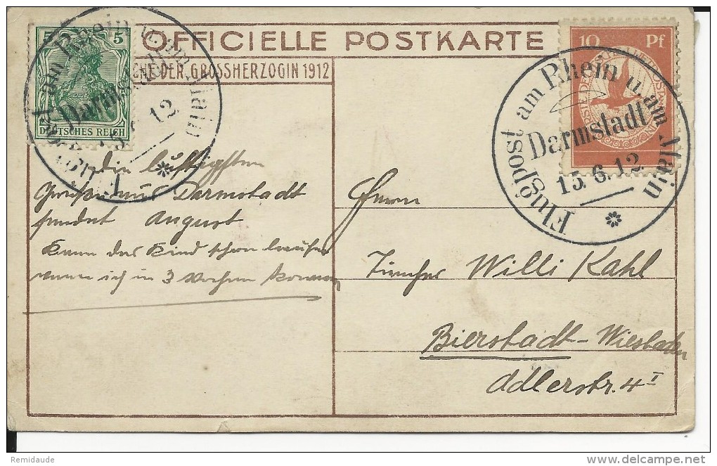 1912 - CARTE PHOTO De La FAMILLE De La GRANDE DUCHESSE Par AVION Des POSTES DU RHIN - Private & Local Mails