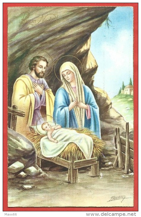 CARTOLINA VG ITALIA - BUON NATALE - Sacra Famiglia - 9 X 14 - ANN. TARGHETTA ORCHIDEA BIANCA 1949 - Altri & Non Classificati