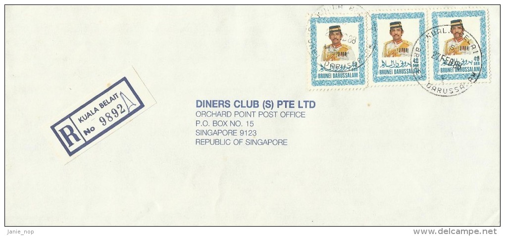Brunei 1988 Registered Cover With 40s X 3 Stamps - Brunei (1984-...)