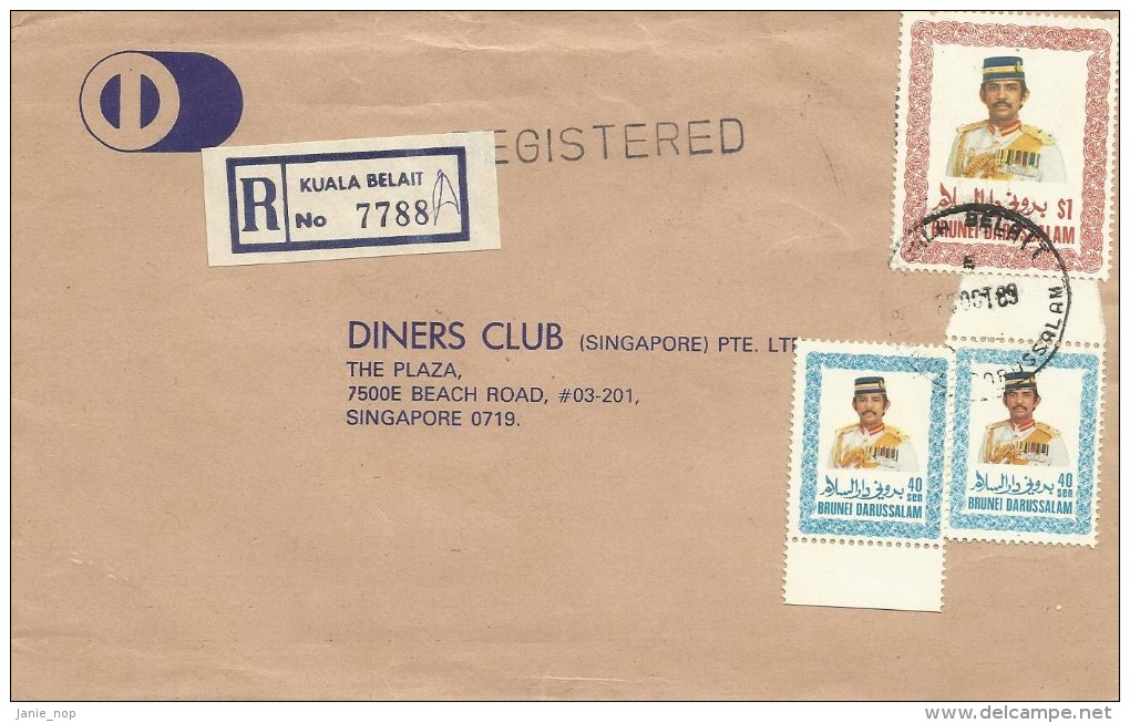 Brunei 1989 Registered Cover With 40cx 2 And $ 1.00 Stamps - Brunei (1984-...)