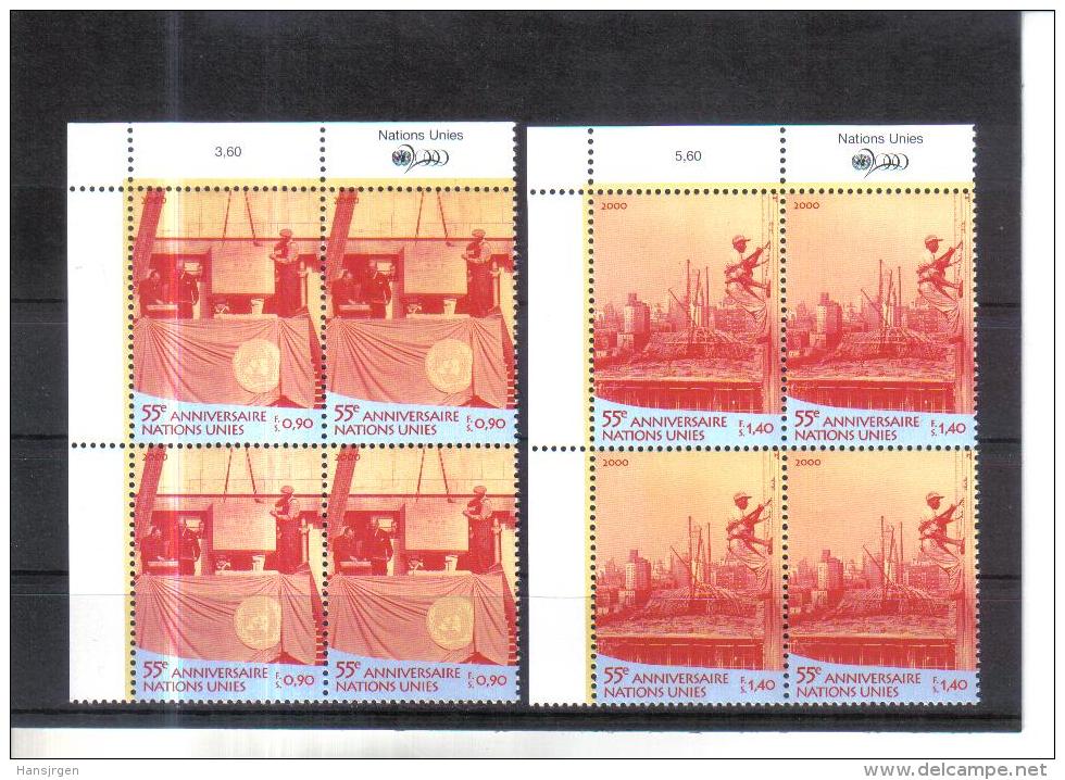 BLO812 UNO GENF  2000 Michl  391/92  ECKRAND VIERERBLOCK  Postfrisch ** - Unused Stamps