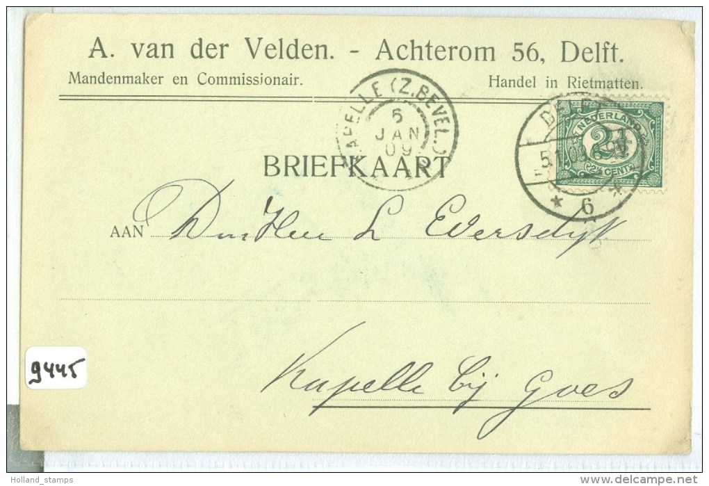 HANDGESCHREVEN BRIEFKAART Uit 1909 Van DELFT Naar KAPELLE (Z.BEVEL.)  * NVPH 55 (9445) - Briefe U. Dokumente