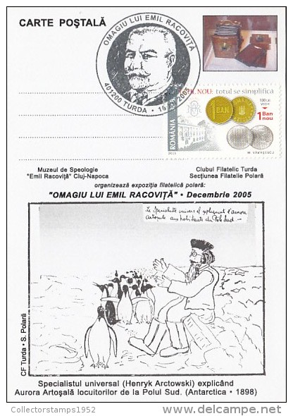 10176- EMIL RACOVITA, POLAR EXPLORER, PENGUINS, SPECIAL POSTCARD, 2005, ROMANIA - Esploratori E Celebrità Polari