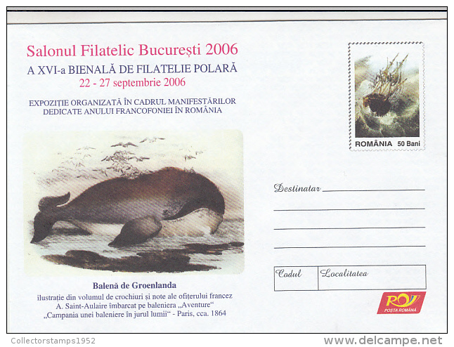 10226- WHALES HUNTING, GREENLAND WHALE, SHIPS, COVER STATIONERY, 2006, ROMANIA - Baleines