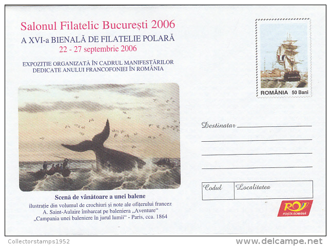 10229- WHALES HUNTING, SHIPS, COVER STATIONERY, 2006, ROMANIA - Baleines