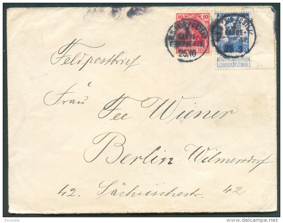 N°125 - 25 Centimes PELLENS En Affranchissement Mixte Avec Allemagne 10 Pfg Germania Obl. Sc K.D.FELD-POSTEXP./I. GARDE - 1912 Pellens