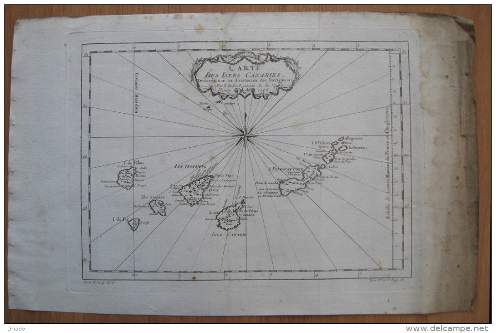 MAPPA CARTA NAUTICA ISOLE CANARIE SPAGNA ANNO 1746 - Carte Nautiche