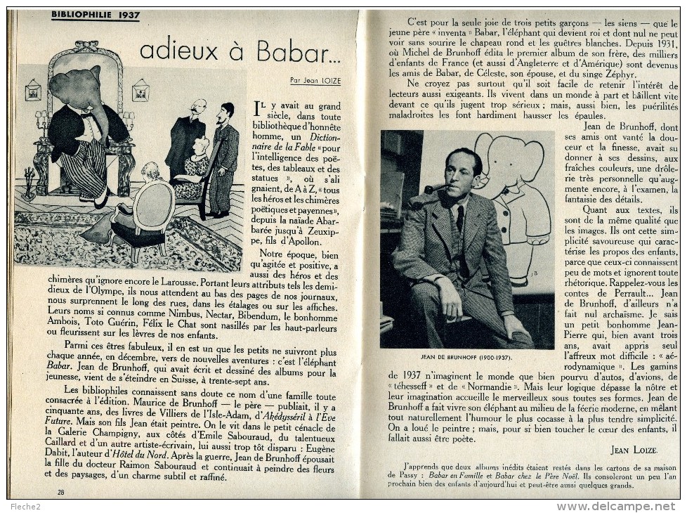 BABAR HOMMAGE à JEAN BRUNHOFF 1937 - Dossiers De Presse