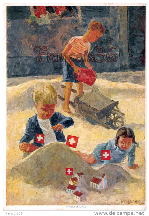 Suisse - Illustration Werskonig - Enfants Jeux Drapeaux Sable - Fête Nationale 1937 - Trés Bon état - 2 SCANS - Otros & Sin Clasificación