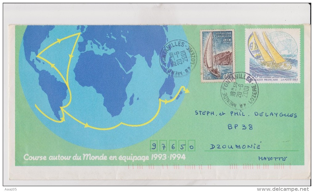 Entier Postal Sur Enveloppe : Course Autour Du Monde En équipage 1993-1994 - Standaardomslagen En TSC (Voor 1995)
