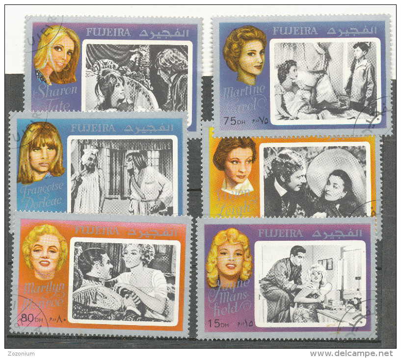 FUJEIRA Set Of 6 Stamps Film Kino Movie Filmstar,Sharon Tate, Martine Carol, Dartac, Leigh, Marilyn Monroe,Mansfield - Cinema