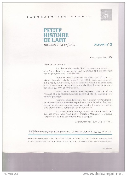PUBLICITE PHARMACIE PETITE HISTOIRE DE L'ART SANDOZ RELIURE DE 24 PAGES TRES BEAU - Publicités