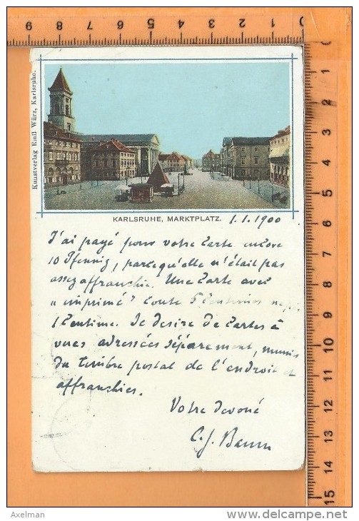 KARLSRUHE: Litho, Marktplatz  ++ Tampon Chr. Julius Baum - Karlsruhe