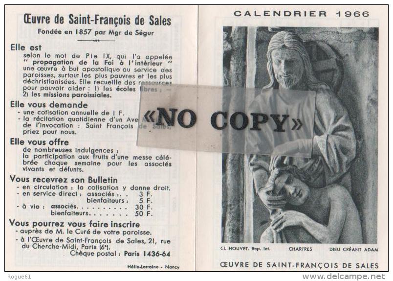 CALENDRIER  1966  ( L´ Oeuvre De SAINT - FRANÇOIS  DE  SALES ) - Petit Format : 1961-70