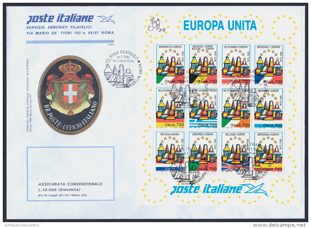 1993 ITALIA REPUBBLICA "EUROPA UNITA" FDC POSTE ITALIANE (ANN. ROMA) - FDC