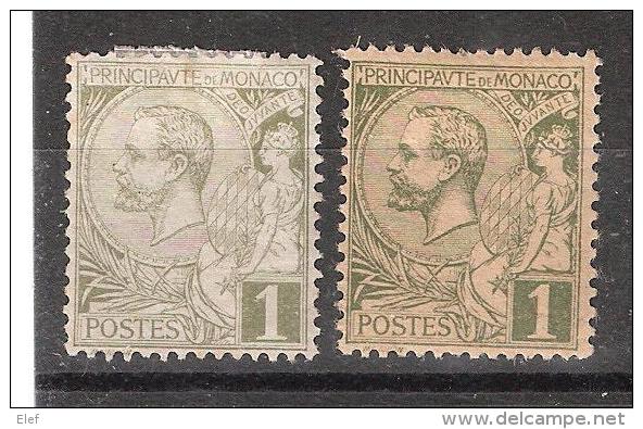 MONACO, 1891, Yvert N° 11, Prince Albert 1 Er, 2 Timbres 1 C Olive Dont PAPIER GC , Neufs  *, TB - Neufs