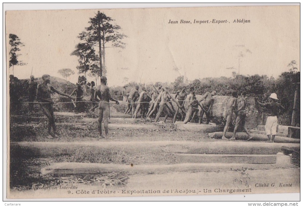 Afrique,cote D´ivoire,abidjan, Timbre Colonie ,exploitation Bois De L´acajou,chargement,métie R ,tout A La Main,1928 - Costa D'Avorio