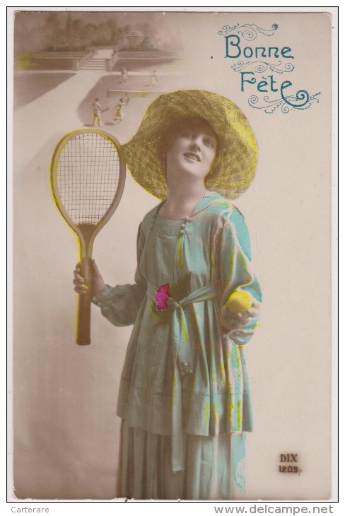 Carte Postale Ancienne De Bonne Fète,femme Aimant Le Tennis,vive Le Tennis,rare - Tennis
