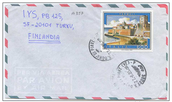 1985 TERMOLI L.600 ISOLATO POSSIBILE BREVE PERIODO LETTERA ESTERO 27.6.85 X FINLANDIA RARA DESTINAZIONE (A357) - 1981-90: Storia Postale