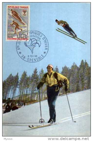 Carte 1° Jour, Jeux Olympiques Grenoble1968 Inauguration,Saut A Ski Et Fond,obliteration,timbre - Olympic Games