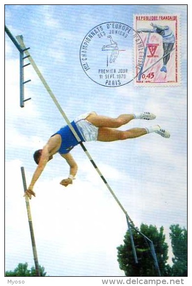 Carte 1° Jour,Championnat D'Europe D'athletisme,Saut A La Perche,Paris 1970, Obliteration,timbre - Olympic Games