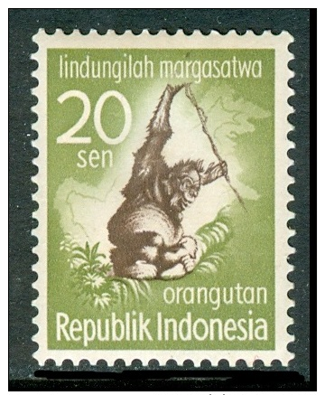 INDONESIA 1959 Protection Of Animals, Orangutan 20s, XF MLH - Mono