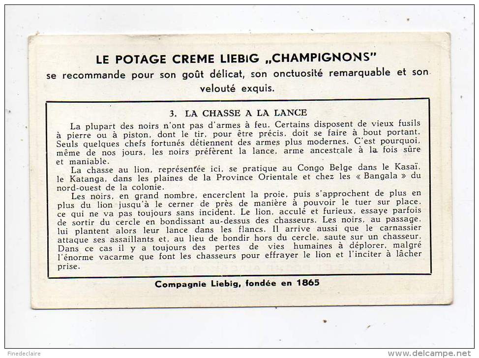 Chromo Liébig - Chasse Et Pêche Au Congo Belge - La Chasse à La Lance - N°3 - Liebig