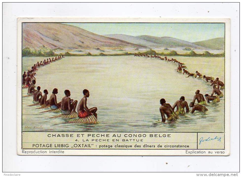 Chromo Liébig - Chasse Et Pêche Au Congo Belge - La Pêche En Battue - N°4 - Liebig