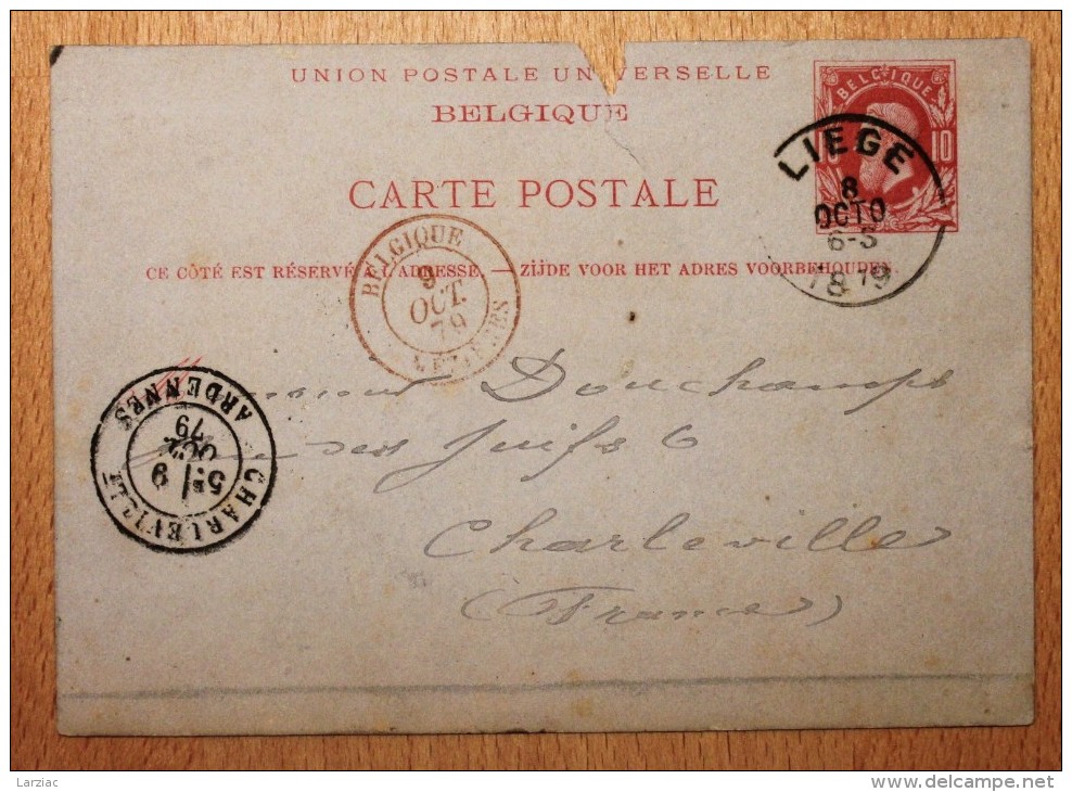 Entier Postal Belgique Carte Postale Pour Charleville Oblitération Liège Entrée Mézières - Tarjetas 1871-1909