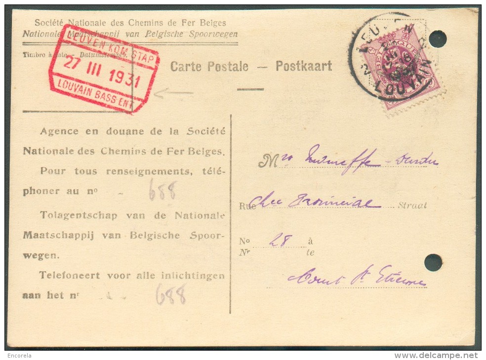 S 11 Obl. Sc LEUVEN 2 Sur Carte De S.N.Chemin De Fer Du 27-III-1931 Vers Court-Saint-Etienne - 10361 - Sonstige & Ohne Zuordnung