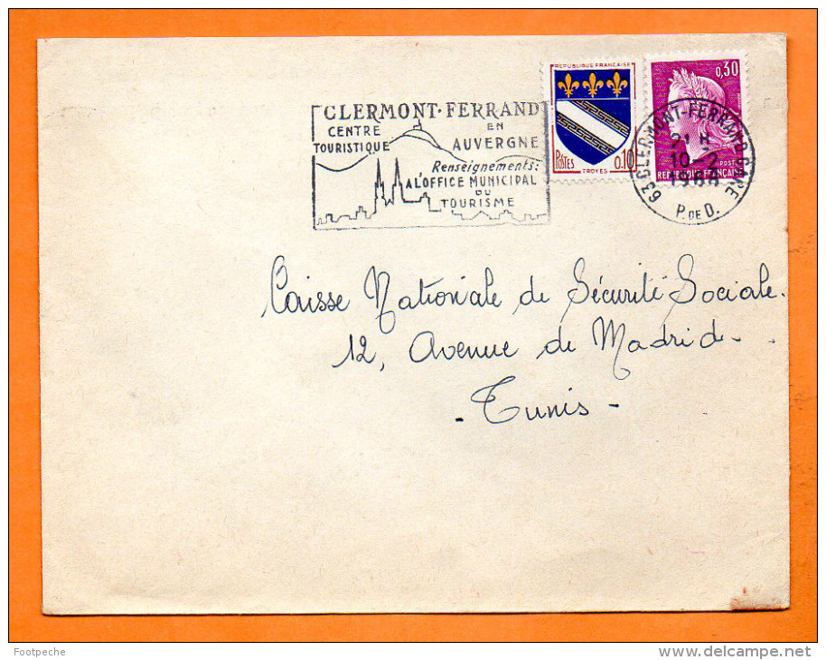 63 CLERMONT FERRAND  OFFICE MUNICIPAL DE TOURISME  10 / 2 / 1968     Lettre Entière N° F 648 - Mechanical Postmarks (Advertisement)