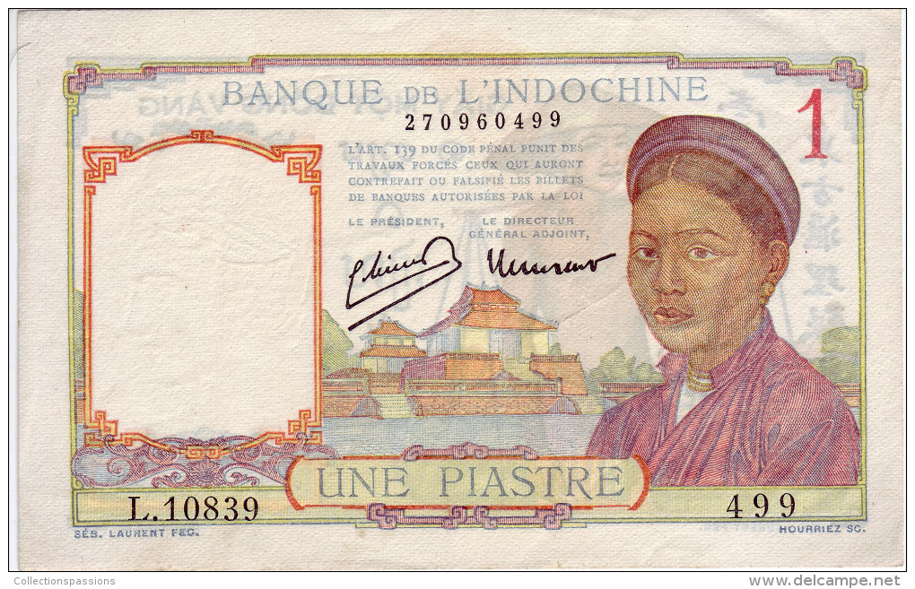 Banque De L'Indochine. Billet De 1 Piastre - - Indochina